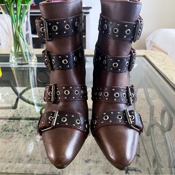 Freebird Boot Joust Ankle Buckle Studded Leather Heeled Boho Brown 6 GUC - Picture 4 of 8
